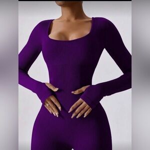 Chic Purple Ribbed Women's Jumpsuit Size L